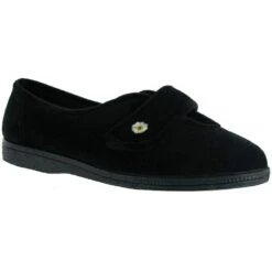 Mirak Ladies Andrea Touch Fastening Flower Detail Slipper Black -BreezeSole Shoes Store 02191 06216