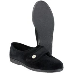 Mirak Ladies Andrea Touch Fastening Flower Detail Slipper Black