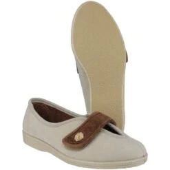 Mirak Ladies Andrea Touch Fastening Flower Detail Slipper Brown