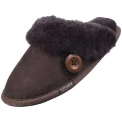 Cotswold Womens/Ladies Lechlade Sheepskin Lined Premium Mule Slippers -BreezeSole Shoes Store cot545 brown 05