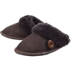 Cotswold Womens/Ladies Lechlade Sheepskin Lined Premium Mule Slippers -BreezeSole Shoes Store cot545 brown 06