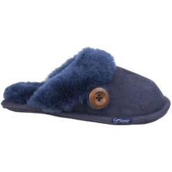 Cotswold Womens/Ladies Lechlade Sheepskin Lined Premium Mule Slippers -BreezeSole Shoes Store cot545 navy 02