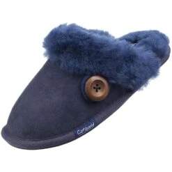 Cotswold Womens/Ladies Lechlade Sheepskin Lined Premium Mule Slippers -BreezeSole Shoes Store cot545 navy 05