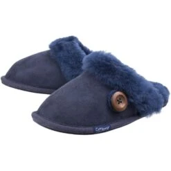 Cotswold Womens/Ladies Lechlade Sheepskin Lined Premium Mule Slippers -BreezeSole Shoes Store cot545 navy 06
