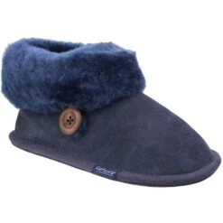 Cotswold Womens/Ladies Wotton Sheepskin Warm Premium Bootie Slippers -BreezeSole Shoes Store cot546 navy 01