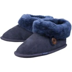 Cotswold Womens/Ladies Wotton Sheepskin Warm Premium Bootie Slippers -BreezeSole Shoes Store cot546 navy 06