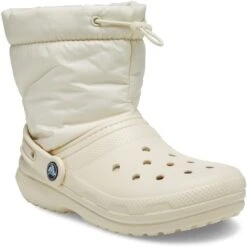 Crocs Womens Classic Lined Neo Puff Funnel Neck Clogs -BreezeSole Shoes Store crc383 bone 01 1