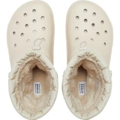 Crocs Womens Classic Lined Neo Puff Funnel Neck Clogs -BreezeSole Shoes Store crc383 bone 06 1