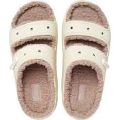 Crocs Womens Classic Cozzzy Lightweight Fuzzy Lined Sandals -BreezeSole Shoes Store crc395 bone 06