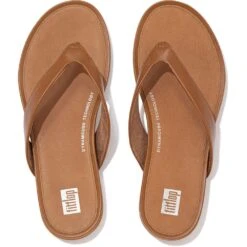 FitFlop Womens Gracie Leather Thong Flip Flops -BreezeSole Shoes Store fit045 ltan 04