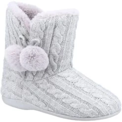 Fleet & Foster Womens Apple Knitted Bootie Soft Fur Slippers -BreezeSole Shoes Store fle141 grey 01