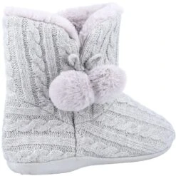 Fleet & Foster Womens Apple Knitted Bootie Soft Fur Slippers -BreezeSole Shoes Store fle141 grey 02