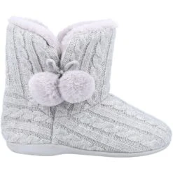 Fleet & Foster Womens Apple Knitted Bootie Soft Fur Slippers -BreezeSole Shoes Store fle141 grey 04