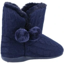 Fleet & Foster Womens Apple Knitted Bootie Soft Fur Slippers -BreezeSole Shoes Store fle141 navy 02