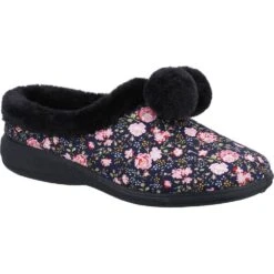 Fleet & Foster Womens Buzzard Mule Fur Lined Slippers -BreezeSole Shoes Store fle142 navy 01
