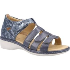 Fleet & Foster Womens Julie Memory Foam Leather Sandals -BreezeSole Shoes Store fle157 navy 01 1