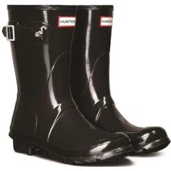 Hunter Womens Original Short Gloss Rubber Wellington Boots -BreezeSole Shoes Store hun040 black 03
