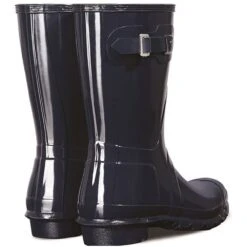 Hunter Womens Original Short Gloss Rubber Wellington Boots -BreezeSole Shoes Store hun040 navy 04