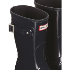 Hunter Womens Original Short Gloss Rubber Wellington Boots -BreezeSole Shoes Store hun040 navy 05