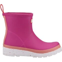Hunter Womens Play Short Speckle Wellington Boots -BreezeSole Shoes Store hun077 pink 04