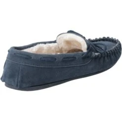Hush Puppies Womens Allie Suede Faux Fur Lined Cozy Slippers -BreezeSole Shoes Store hus286 navy 03