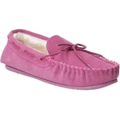 Hush Puppies Womens Allie Suede Faux Fur Lined Cozy Slippers -BreezeSole Shoes Store hus286 rose 01