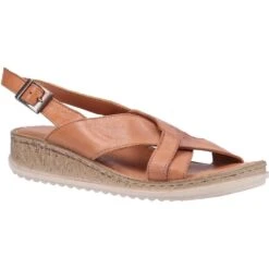 Hush Puppies Womens Elena Cross Over Wedge Sandals -BreezeSole Shoes Store hus321 tan 01