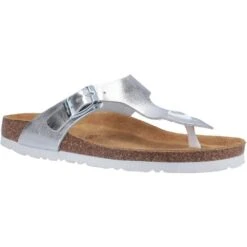 Hush Puppies Womens Kayla Leather Slip On Sandals -BreezeSole Shoes Store hus324 silver 01