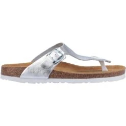 Hush Puppies Womens Kayla Leather Slip On Sandals -BreezeSole Shoes Store hus324 silver 02