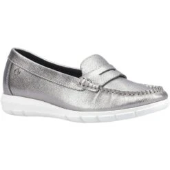 Hush Puppies Womens Paige Slip On Leather Loafer Shoes -BreezeSole Shoes Store hus338 silver 01