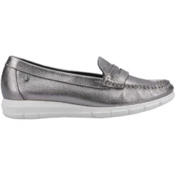 Hush Puppies Womens Paige Slip On Leather Loafer Shoes -BreezeSole Shoes Store hus338 silver 02