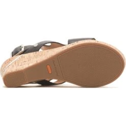 Hush Puppies Womens Maya Leather Wedge Sandals -BreezeSole Shoes Store hus416 black 03