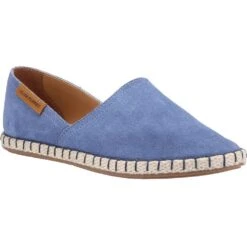 Hush Puppies Womens Mim Suede Slip On Flat Espadrille Shoes -BreezeSole Shoes Store hus598 blue 01