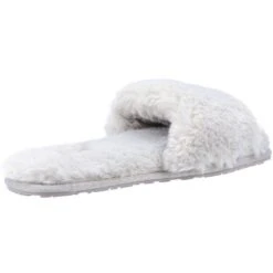 Hush Puppies Womens Prue Fluffy Slip On Slider Slippers -BreezeSole Shoes Store hus607 grey 03