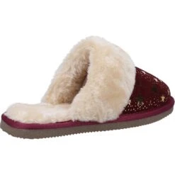 Hush Puppies Womens Arianna Star Slip On Faux Fur Slippers -BreezeSole Shoes Store hus693 brgndy 03