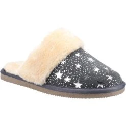 Hush Puppies Womens Arianna Star Slip On Faux Fur Slippers -BreezeSole Shoes Store hus693 grey 01