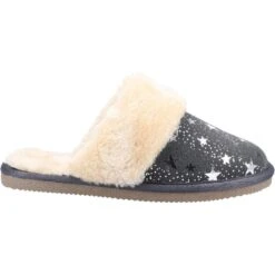 Hush Puppies Womens Arianna Star Slip On Faux Fur Slippers -BreezeSole Shoes Store hus693 grey 02