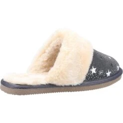 Hush Puppies Womens Arianna Star Slip On Faux Fur Slippers -BreezeSole Shoes Store hus693 grey 03