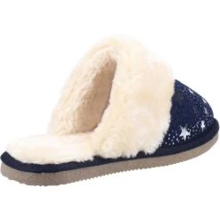Hush Puppies Womens Arianna Star Slip On Faux Fur Slippers -BreezeSole Shoes Store hus693 navy 03 1