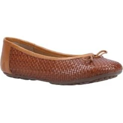 Hush Puppies Womens Janelle Woven Leather Ballerina Shoes -BreezeSole Shoes Store hus739 tan 01