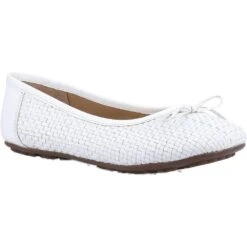 Hush Puppies Womens Janelle Woven Leather Ballerina Shoes -BreezeSole Shoes Store hus739 white 01