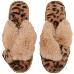 Joules Womens Mabelle Cross Strap Faux Fur Slider Slippers -BreezeSole Shoes Store jou2144 leoprd 02