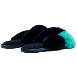 Joules Womens Mabelle Cross Strap Faux Fur Slider Slippers -BreezeSole Shoes Store jou2144 navy 03