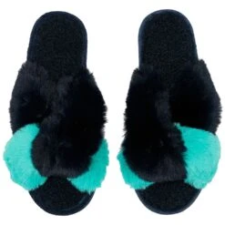 Joules Womens Mabelle Cross Strap Faux Fur Slider Slippers -BreezeSole Shoes Store jou2144 navy 04