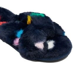 Joules Womens Mabelle Cross Strap Faux Fur Slider Slippers -BreezeSole Shoes Store jou2144 nvyspt 02