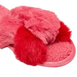 Joules Womens Mabelle Cross Strap Faux Fur Slider Slippers -BreezeSole Shoes Store jou2144 pink 02