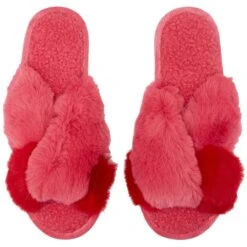 Joules Womens Mabelle Cross Strap Faux Fur Slider Slippers -BreezeSole Shoes Store jou2144 pink 04