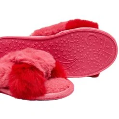 Joules Womens Mabelle Cross Strap Faux Fur Slider Slippers -BreezeSole Shoes Store jou2144 pink 05