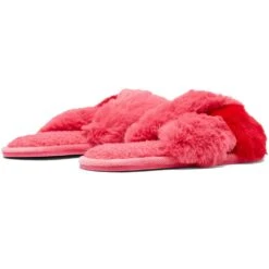 Joules Womens Mabelle Cross Strap Faux Fur Slider Slippers -BreezeSole Shoes Store jou2144 pink 06