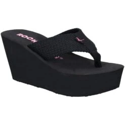 Rocket Dog Womens Diver Webbing Slip On Wedge Flip Flops -BreezeSole Shoes Store rkd113 black 01